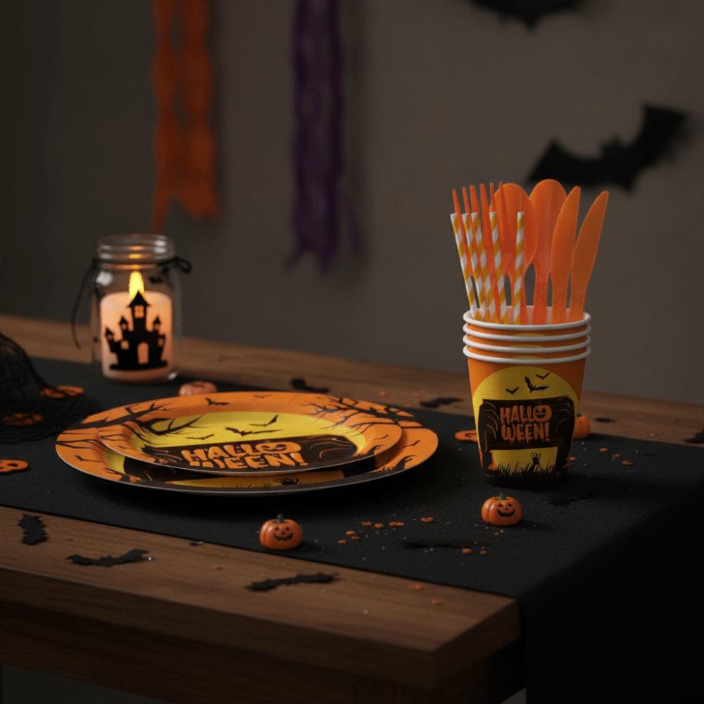 Pumpkin Pattern Disposable Plate Cup Set Decorative Disposable Utensils Set Home