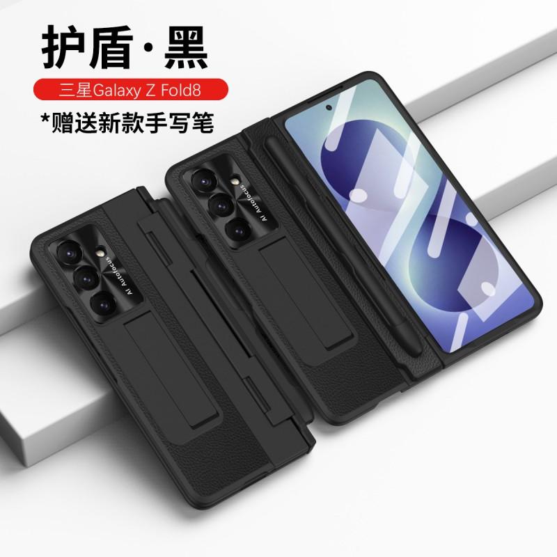 Full Coverage Foldable Phone Case Galaxy Z Fold8 Fold7 Fold6 With Kickstand Shockproof PC Shell Vegan Leather