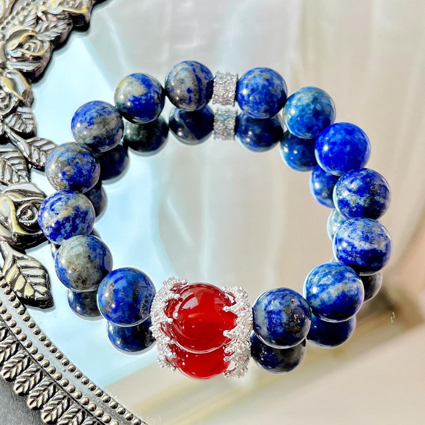 12Mm Large Particle Natural Lapis Lazuli Chalcedony Bracelet Bracelet