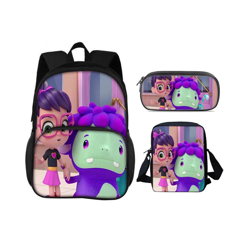 Abby Hatcher Runde Fronttasche Rucksack Federmäppchen Umhängetasche 3-teiliges Set Cartoon-Druck Schüler Jungen und Mädchen Schule Geburtstagsgeschenk