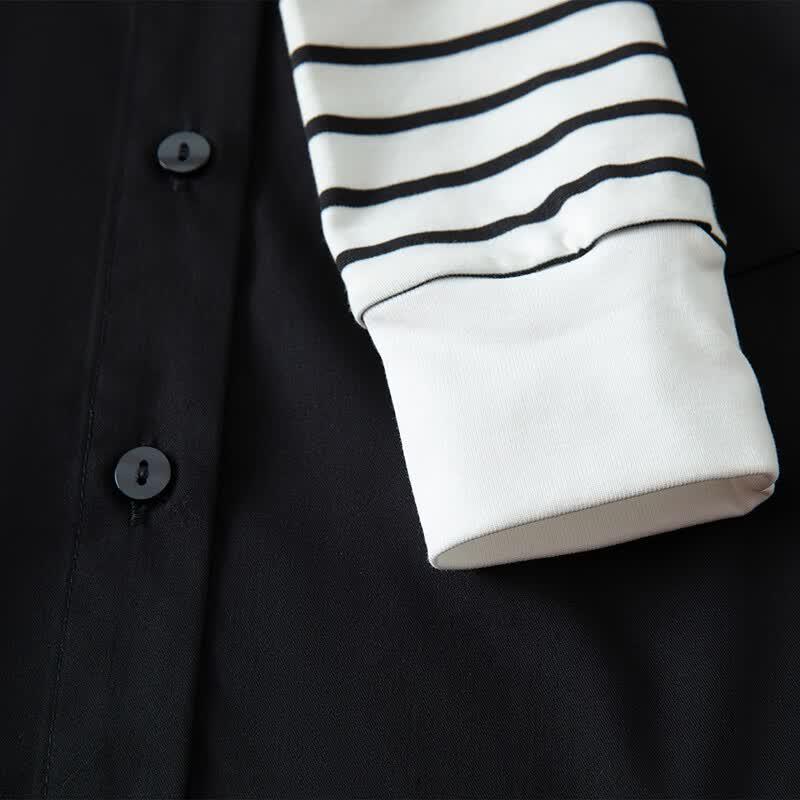 Women's Classic Striped Shawl Faux Two-Piece Shirt
