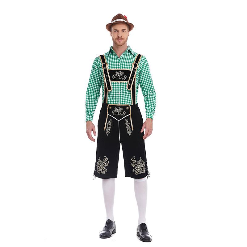 Cosplay new German traditional beer festival costume plaid shirt men's beer suspenders set Halloween beer costume