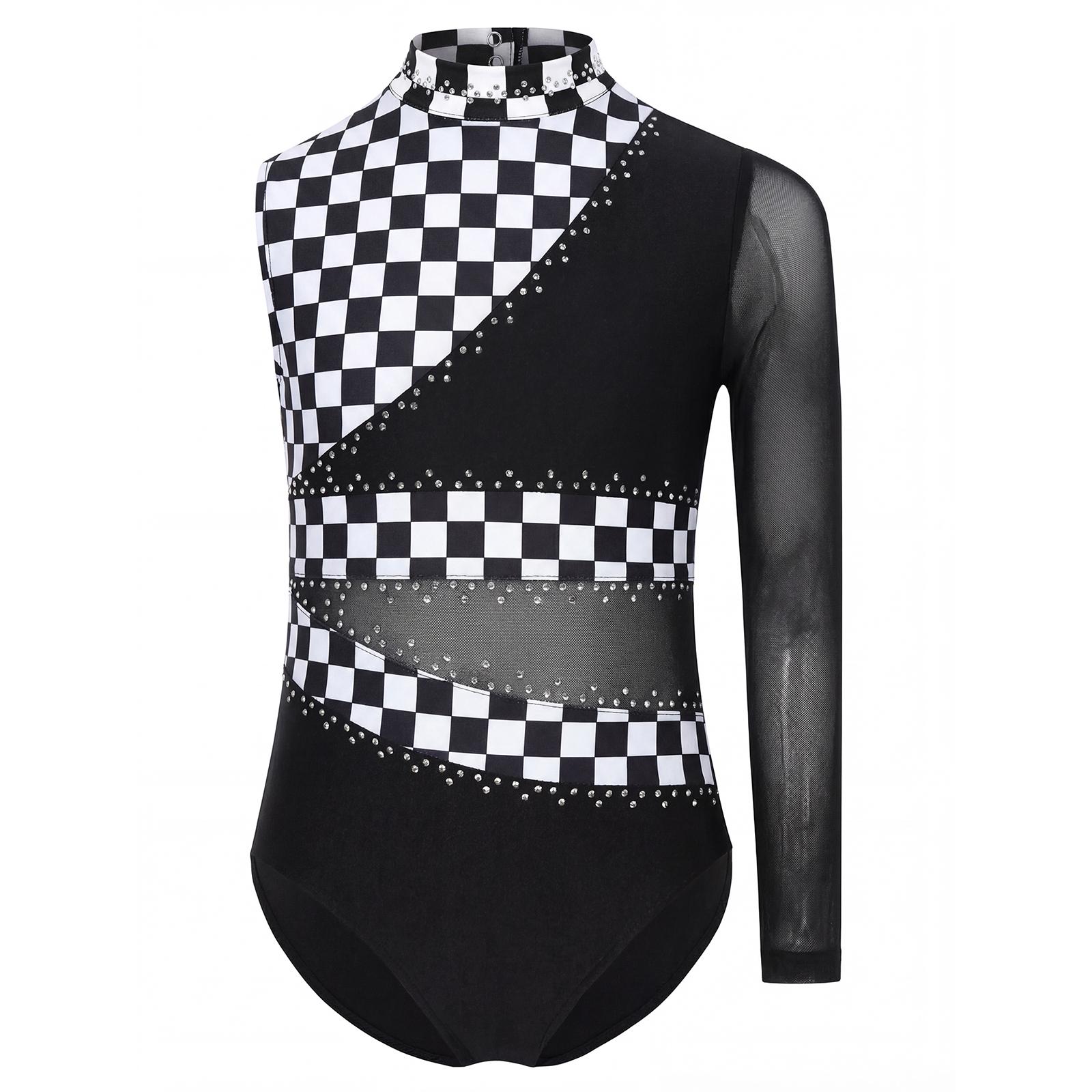 

Girls Sparkly Rhinestones Gymnastic Leotard Asymmetric Sleeve Back Hole Buttons Crotch Dance Bodysuit 5-6 Years чорний/білий