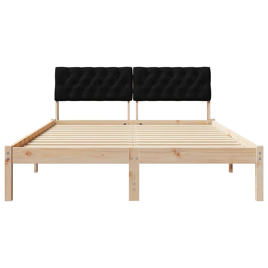 Brown and Black Bed Frame 160 x 200 cm Solid Pine Wood