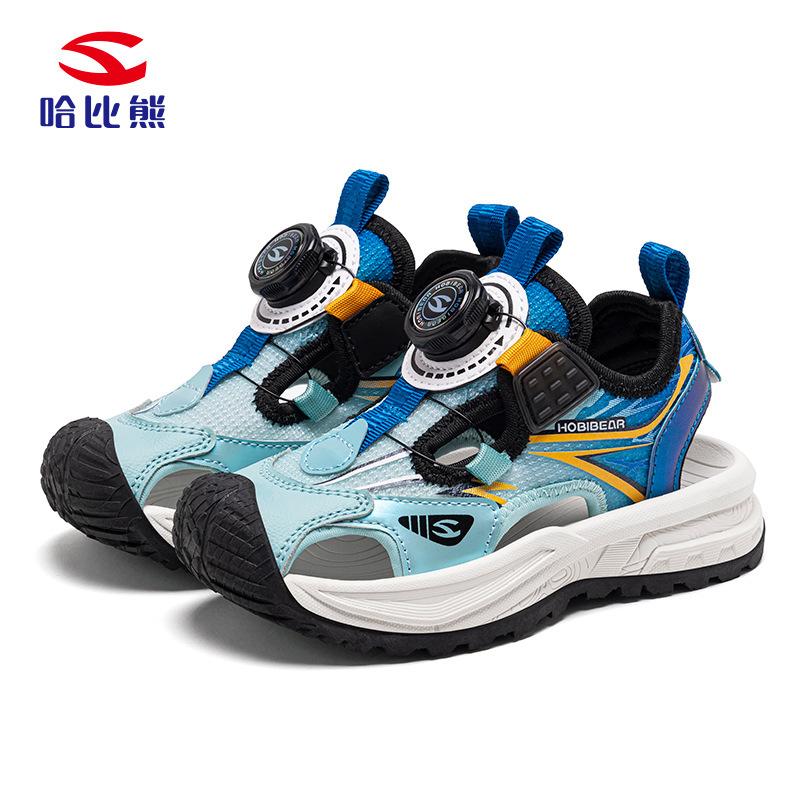 Kids Closed Toe Sandals Rotary Buckle Breathable Mesh Beach Shoes Wear Resistant Summer Water Shoes For Boys Girls