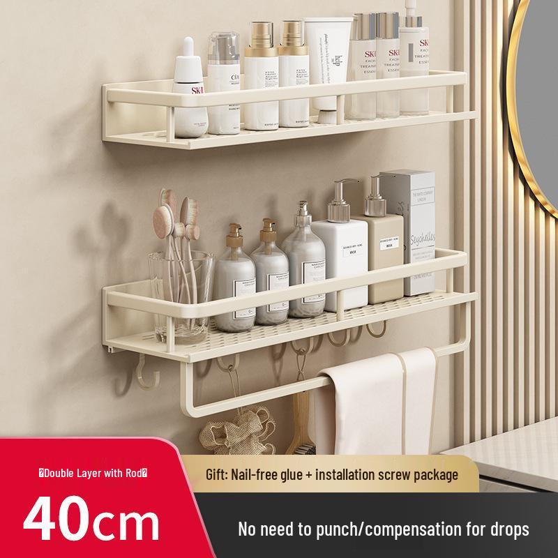 Luxury Wall-Mounted Bathroom Shelf with No-Punch Storage Rods