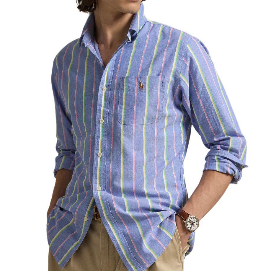 Camicia a Maniche Lunghe Monopetto a Righe Ricamate con Logo Polo Ralph Lauren Uomo shirts Multicolore MNPOWOV16823878-400