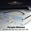 Luxury Frameless Diamond Cut Edge Minus Glasses for Men Women Ultralight HD Anti Blue Light Myopia Eyeglasses Diopter 0 To -4.0