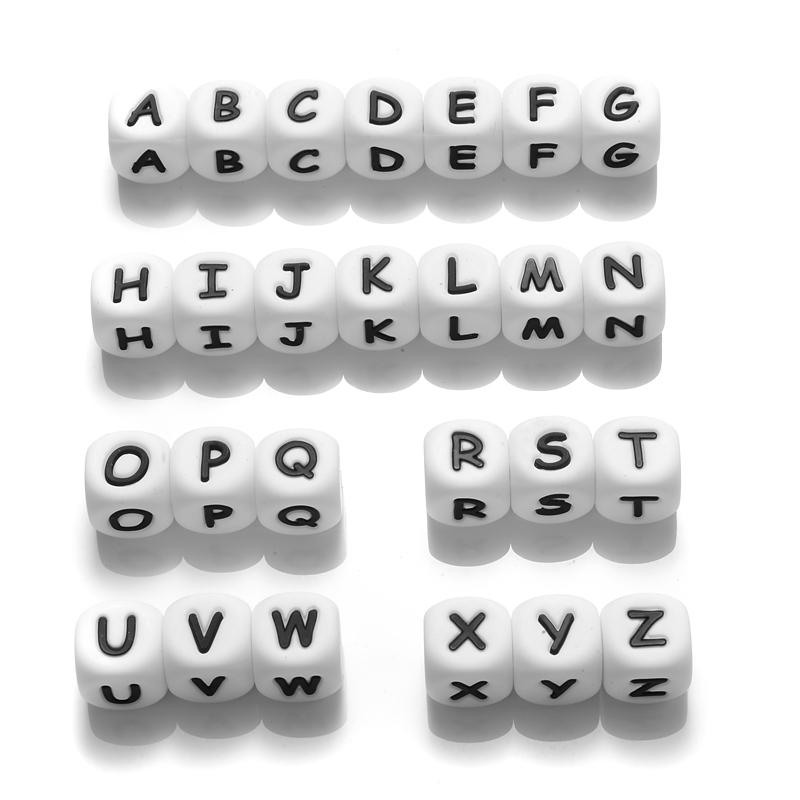 50Pcs 12mm Glow In the Dark English Alphabet Letter Beads Luminous Silicone Letters Beads for Baby Teething Chew Toy Shower Gift