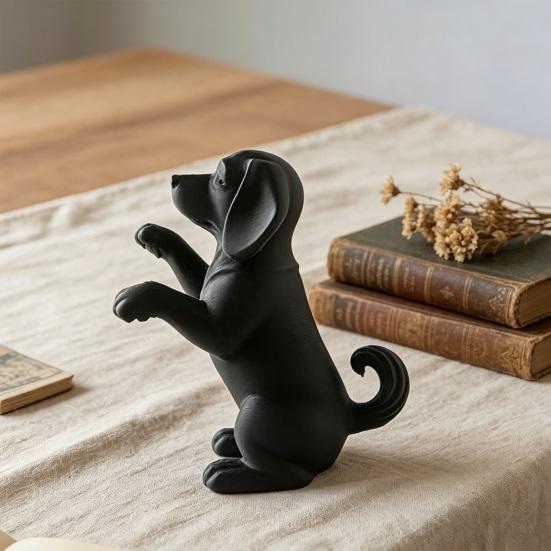 3D Printed Cute Dog Figurine Funny Puppy Sculpture Desktop Small Black Dog Ornament for Shelf Desk Home Office Decor