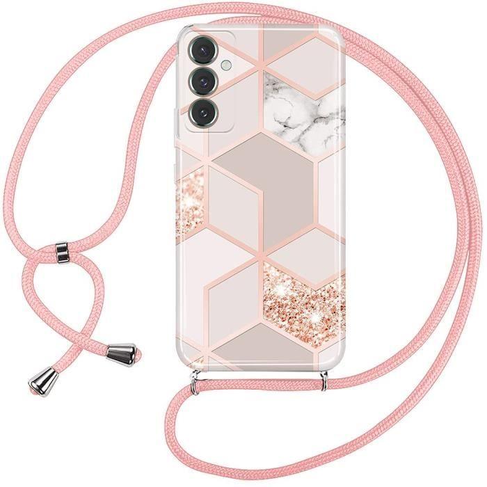 Coque - Samsung - Galaxy M13/M23 5G - Antichoc - Cordon Pratique - Motif Marbre Rose