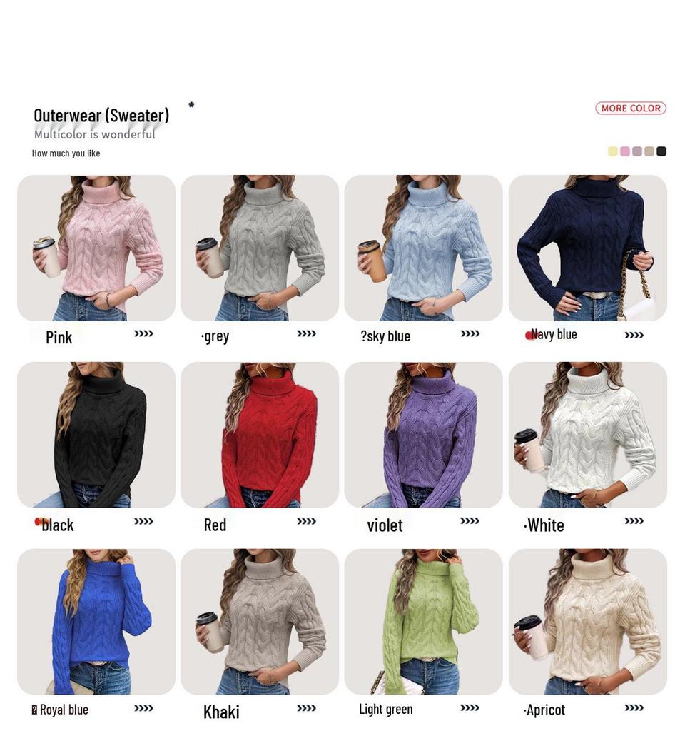 European & American Fashion Women's Cable Knit High Neck Sweater - Autumn/Winter Collection