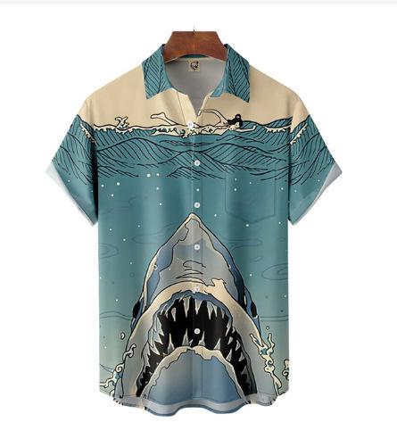 1116 Cool Cute Shark 1D Print Pattern Men's Shirt Street Casual Men's Shirt