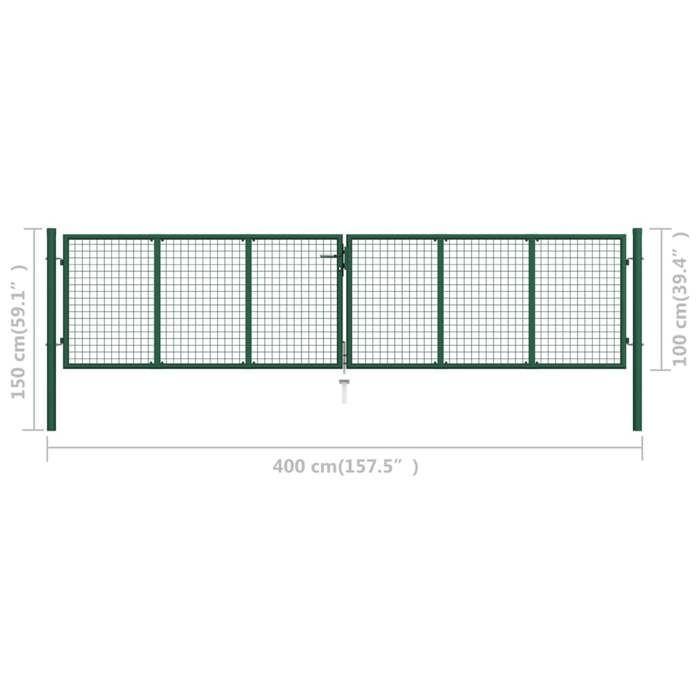 Portail en treillis - VIDAXL - 390x100 cm - Acier galvanisé - Vert foncé - 3 clés incluses