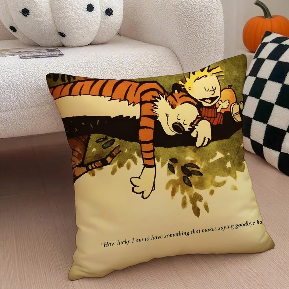 C-Calvin und H-Hobbes Kissenbezug Staubmilben-Kissenbezug Versteckter Reißverschluss seidiger kurzer Plüsch Sofakissenbezug