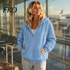 Comfortable Loungewear Top Womens Quarter Zip Hoodie, Oversized Loose Fit Long Sleeve Sweatshirt with Full Corduroy Hoodie Drawstring Hood Kangaroo
