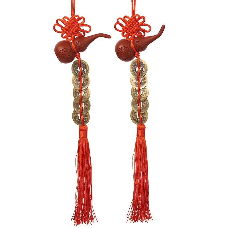 

Cinnabar gourd five emperors money Chinese knot fringed pendant bedroom living room door-to-door pendant car rearview mirror pendant