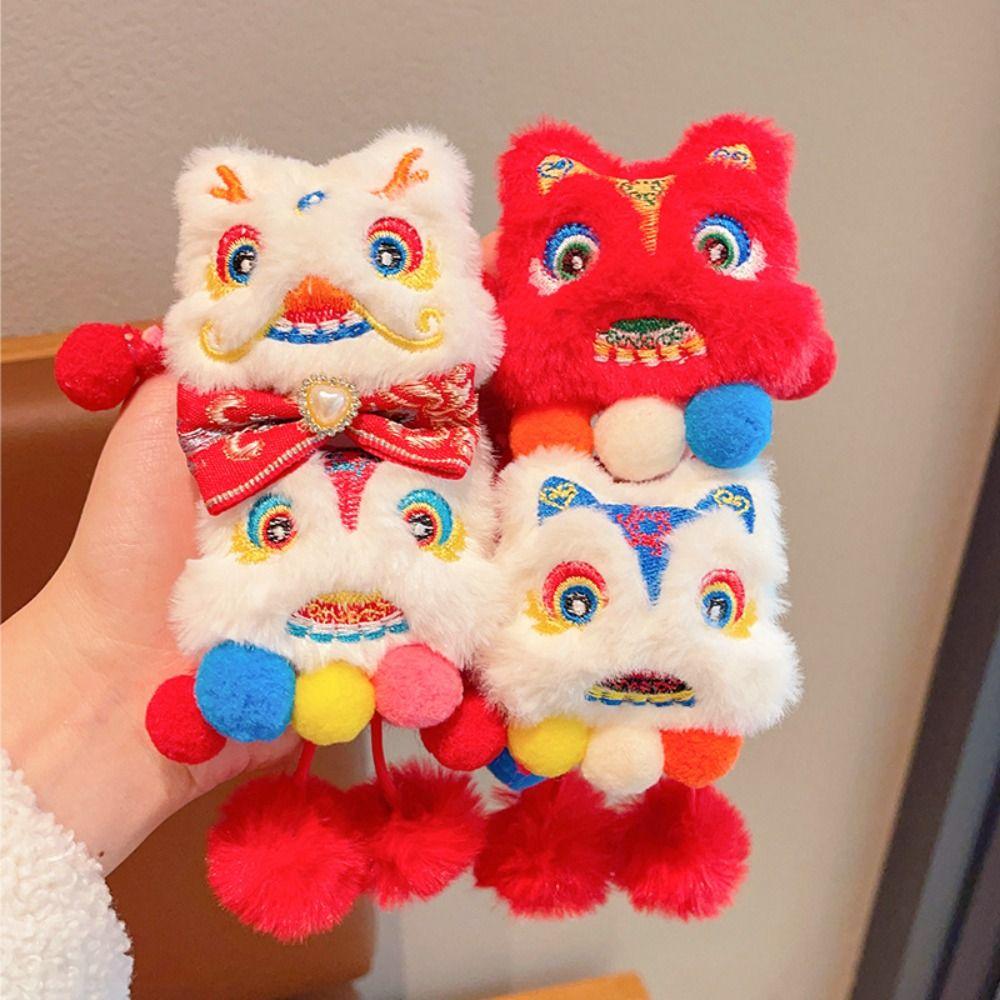 Ponytail Holder Lion Awakening Headwear Tassel Plush Elastic Hair Band New Year Hair Rope  Travel