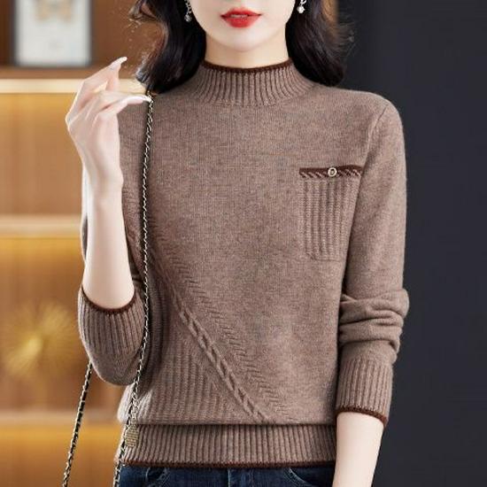 Stylish Loose High Neck Knitted Sweater - Thick, Warm Base Layer for Autumn/Winter