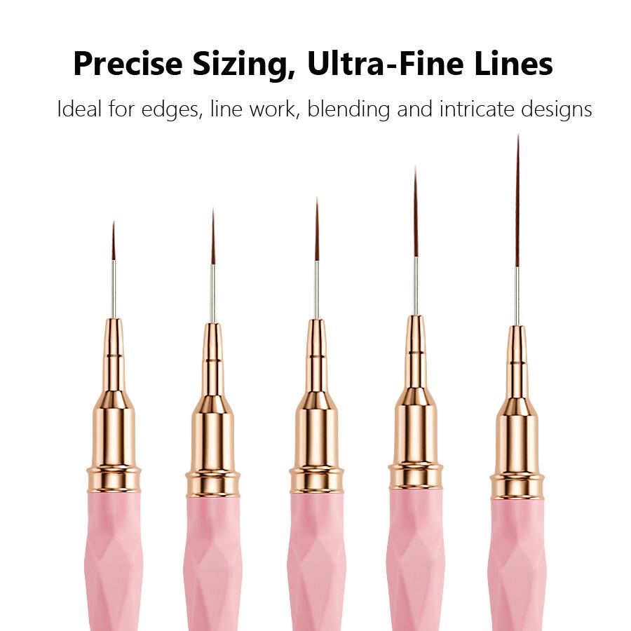5Pcs Liner Brush Set Acrylic Nail Art Brush, Ultra Fine Tips Pen for Striping Drawing Detailing Manicure Tool