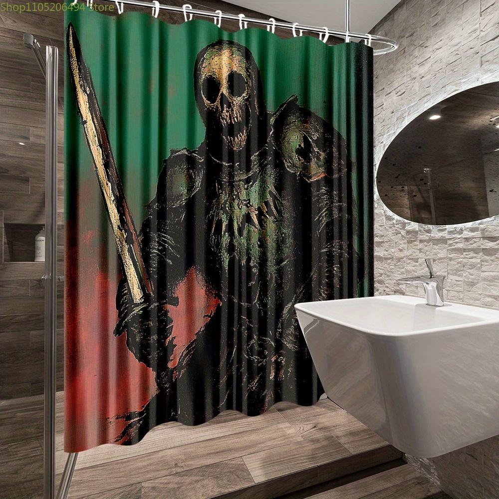 1pc Knight Warrior Medieval Armor Sword Printed Shower Curtain Dark Green Black Red Battleground Design Fashion Home Curtains