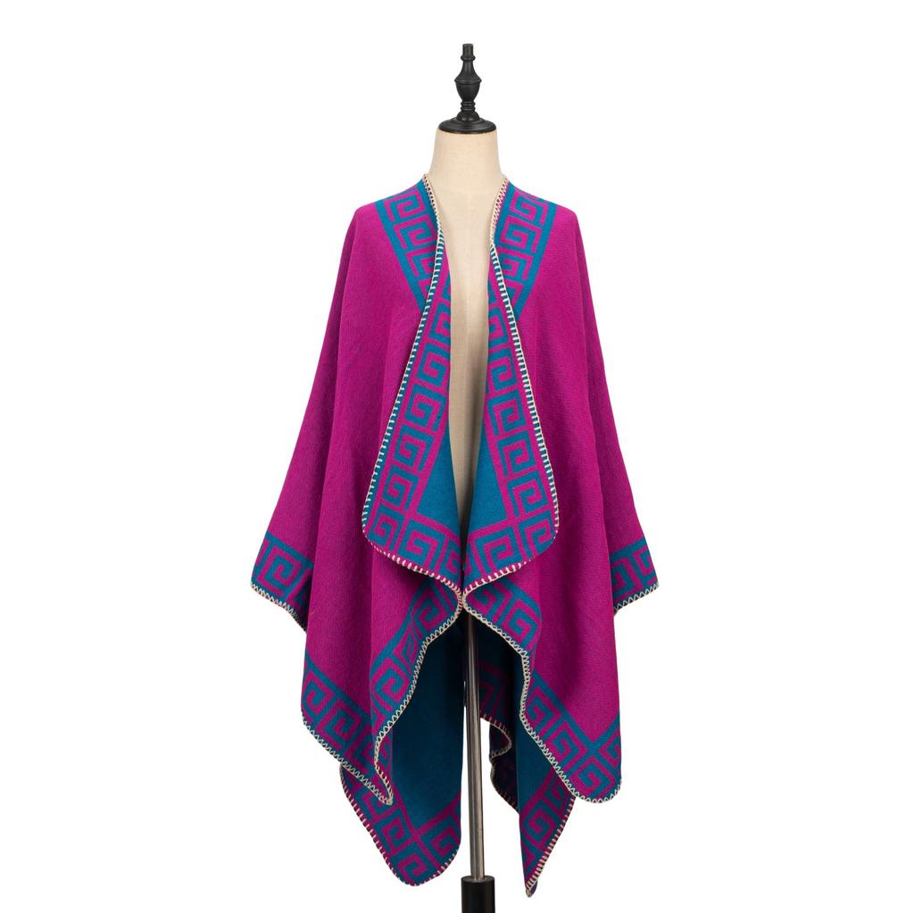 Chinese Imitation Cashmere Embroidered Shawl Women'S Ethnic Style Flower Print Cape Jacket Warm Scarf
