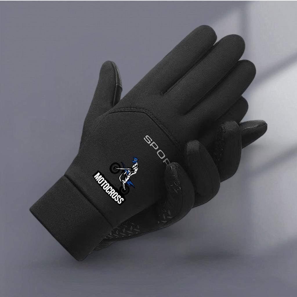 Motocross themed winter gloves for warmth, suitable for outdoor activities, unisex