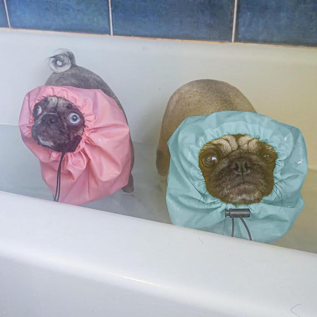 Lesnala 4Pcs Dog Shower Cap Waterproof Ear Covers for Bath for Pet Grooming Rain Swimming Protection Adjustable Size 2 Colors