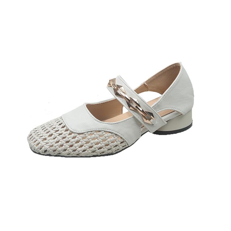 

Woven hollow metal chain side hollow Mary Jane single shoes women s 2025 autumn new square head commuter loafers single shoes 35