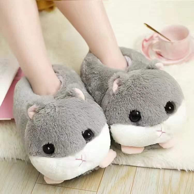 Winter Cartoon Hamster Plush Cotton Shoes - Thick Warm Indoor Slippers