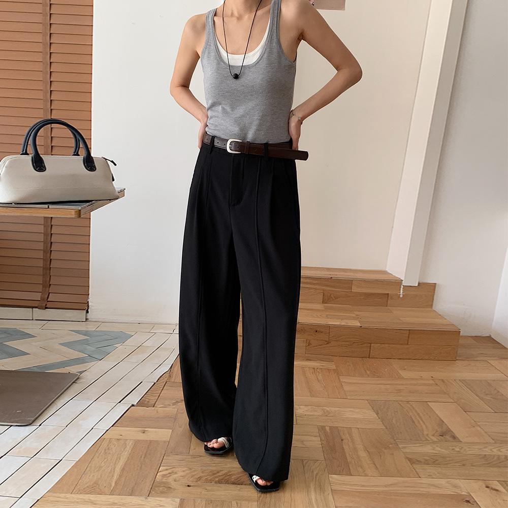 

Elegant High-Class Grey Wide-Leg Suit Pants for Women - Spring/Summer 2026 Fashion L чёрный