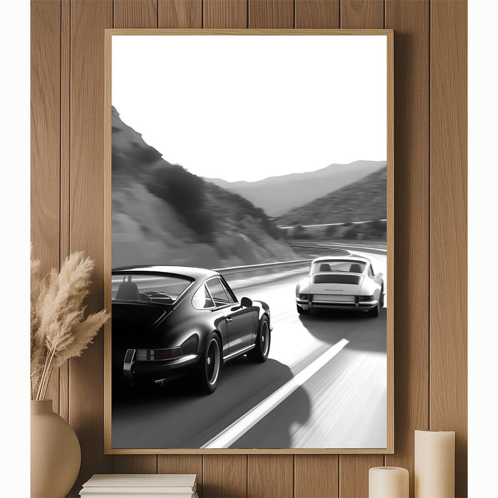 Vintage Schwarz-Weiß-Sportwagen-Fotodruck Moderne Schlafzimmer-Wanddekoration Auto-Poster Schwarz-Weiß-Sportwagen-Leinwanddruck