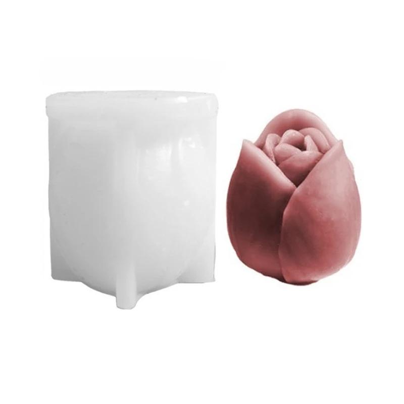 DIY Tulip Flower Candle Silicone Mold 3D Flower Soap Aromatherapy Gypsum Handicraft Cement Mould Ice Cube Chocolate Making Tool