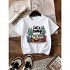European sizes Boys' T-shirt Let's Camp Camper Fire Trees Chairs, Ideal for Outdoor Activities, Soft Knitted Top, Comfortable And Breathable