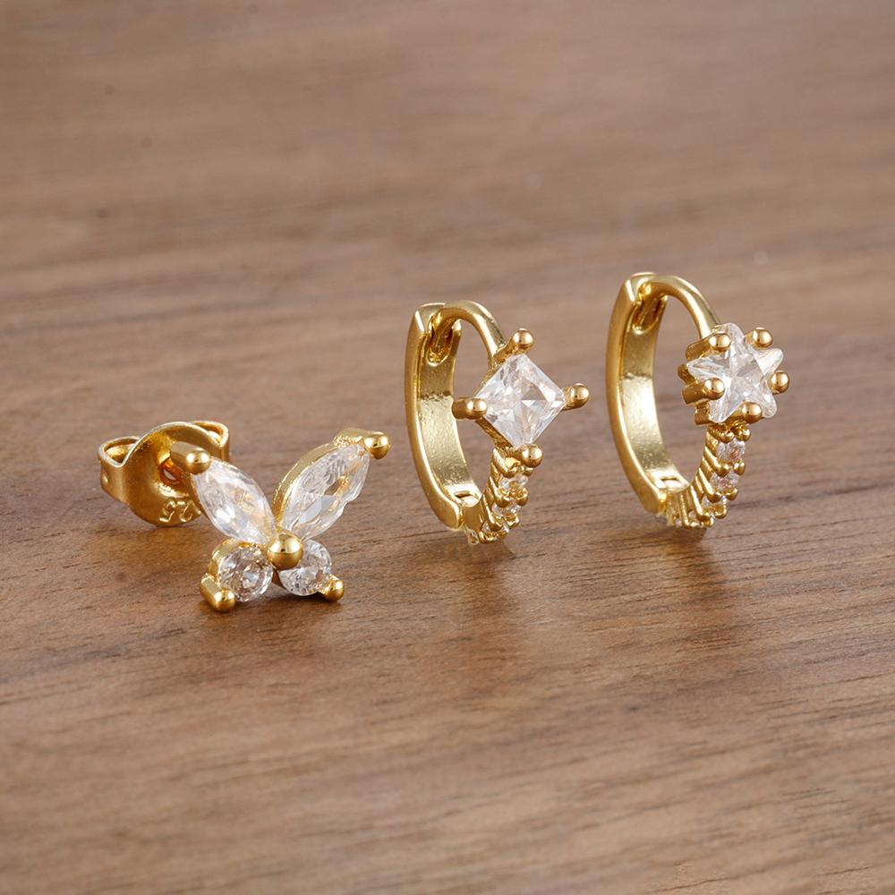 3Piece Stainless Steel Huggie Minimal Butterfly Hoop Earrings Little Cubic Zirconia Heart Cartilage Earrings Piercing Jewelry