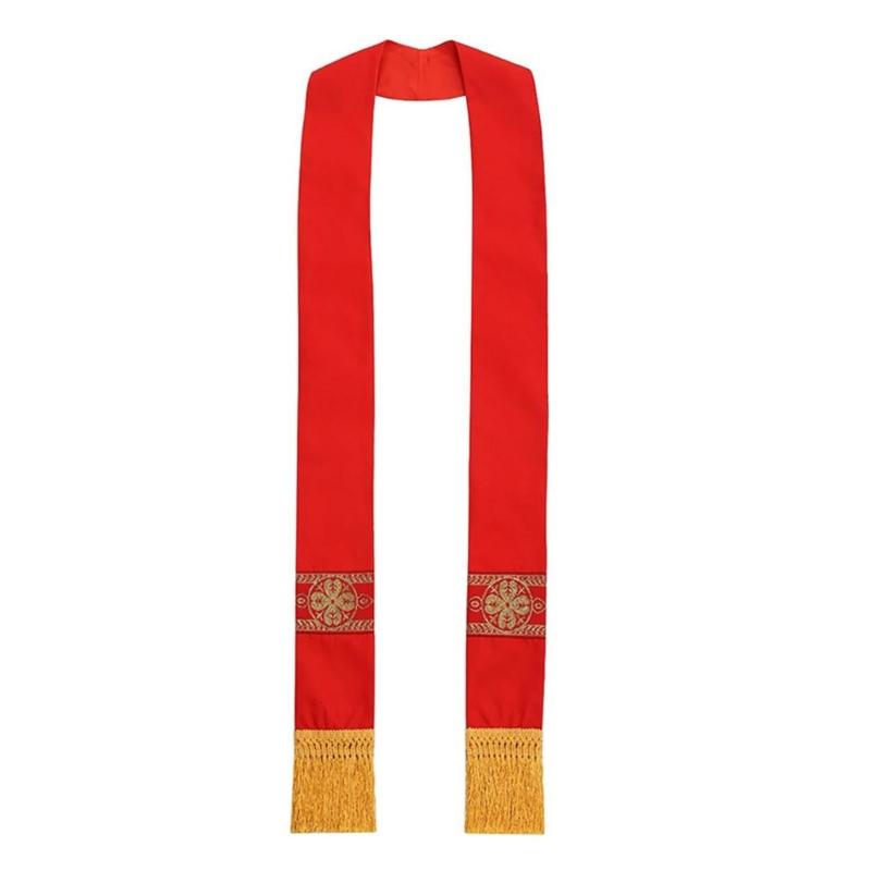 

Comfortable Pastor Stole Soft Satined Embroidery Fringed Clergy Shawl for Church Services and Religious Ceremonies