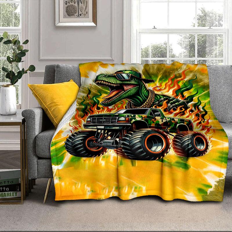 Electric Monster Truck Art Blanket Flannel Blanket for bed, sofa, Camping, Hiking, Picnic Essentials, gift for family Fan gifts