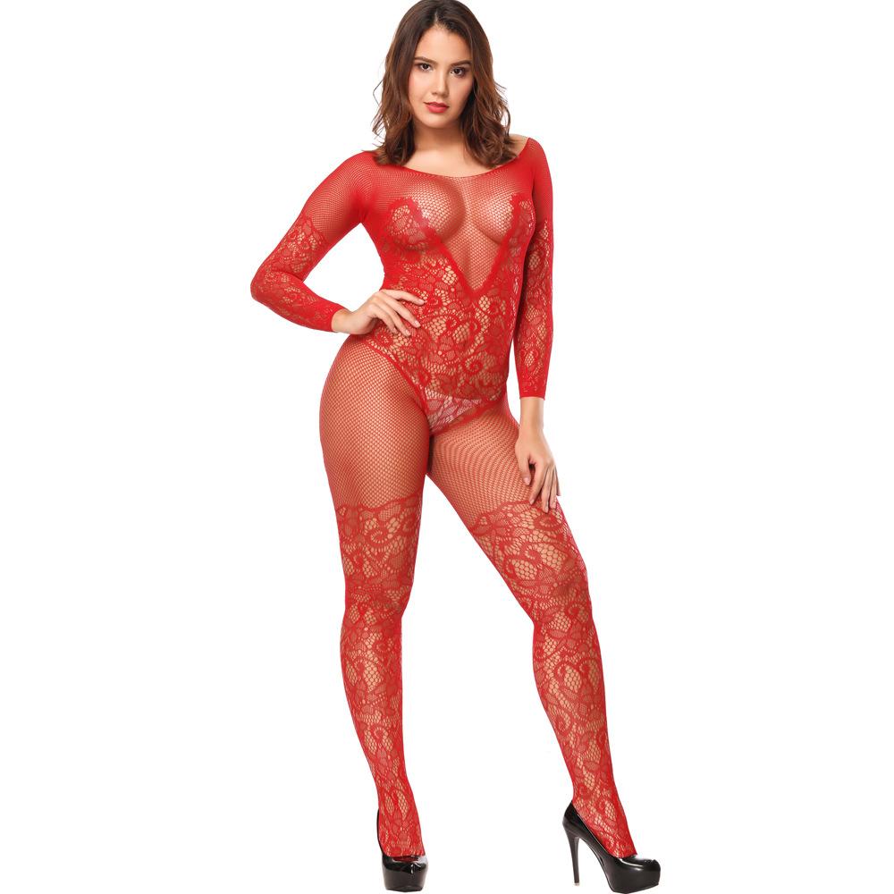 Stockings Sexy Lingerie Suit Mesh Clothing Female Jumpsuit See Through Sheer Bodysuit Lace Pajamas Fishnet Elastic Thigh High