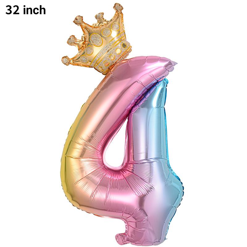 32-Inch Gradient Crown Number Foil Balloon for Children's Birthday Party Decorations