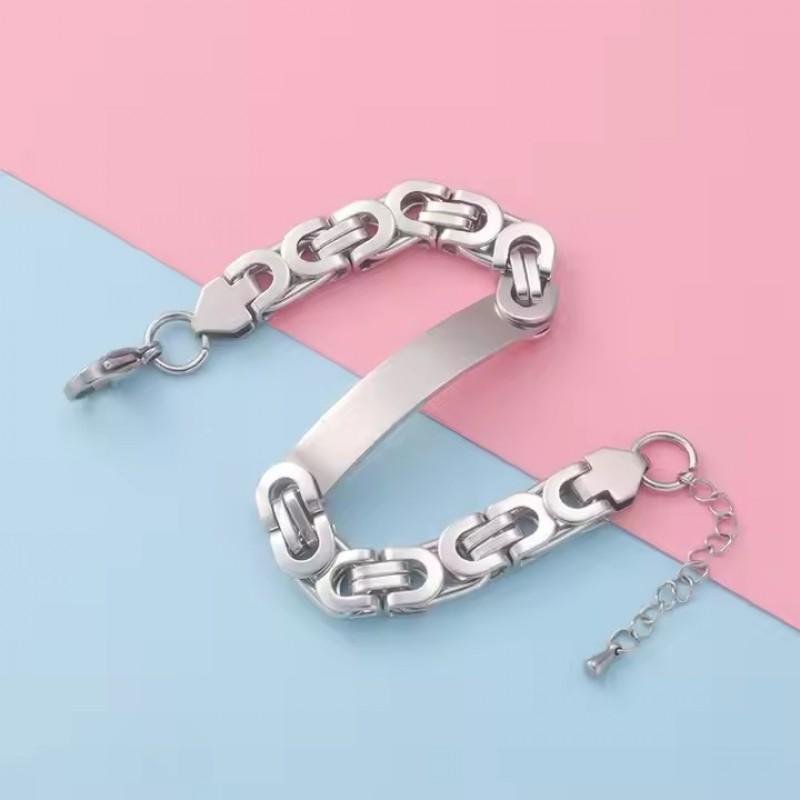 Titanium Steel Flat Link Bracelet Men Women Hip Hop Geometric Pendant DIY Blank Charm Chain Jewelry