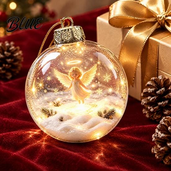 Transparent Christmas Sphere Light Flat 3D with Ball Ornament Gifts Lighted Warm LED Winter Decorative