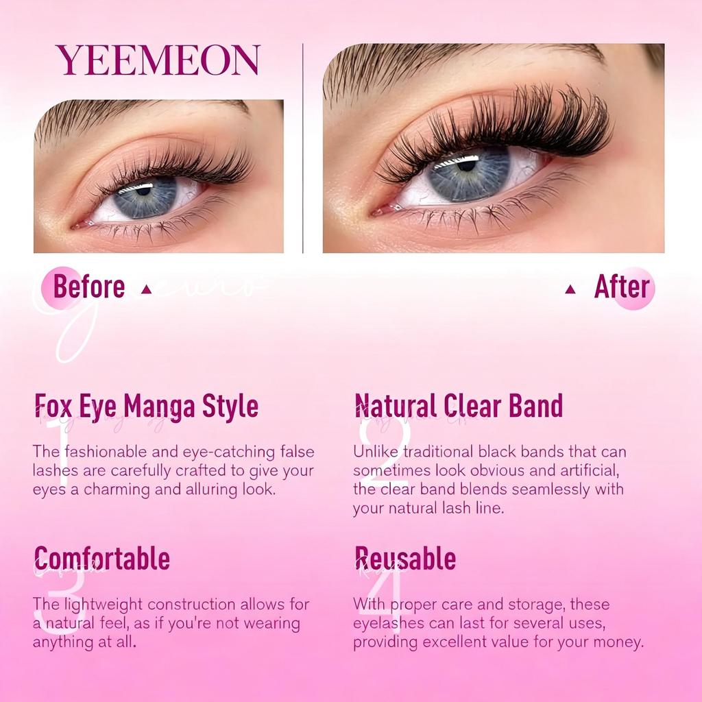 European Natural 3D False Eyelashes with Curled Stiff Stem - Dense, One-Piece Whole Strip