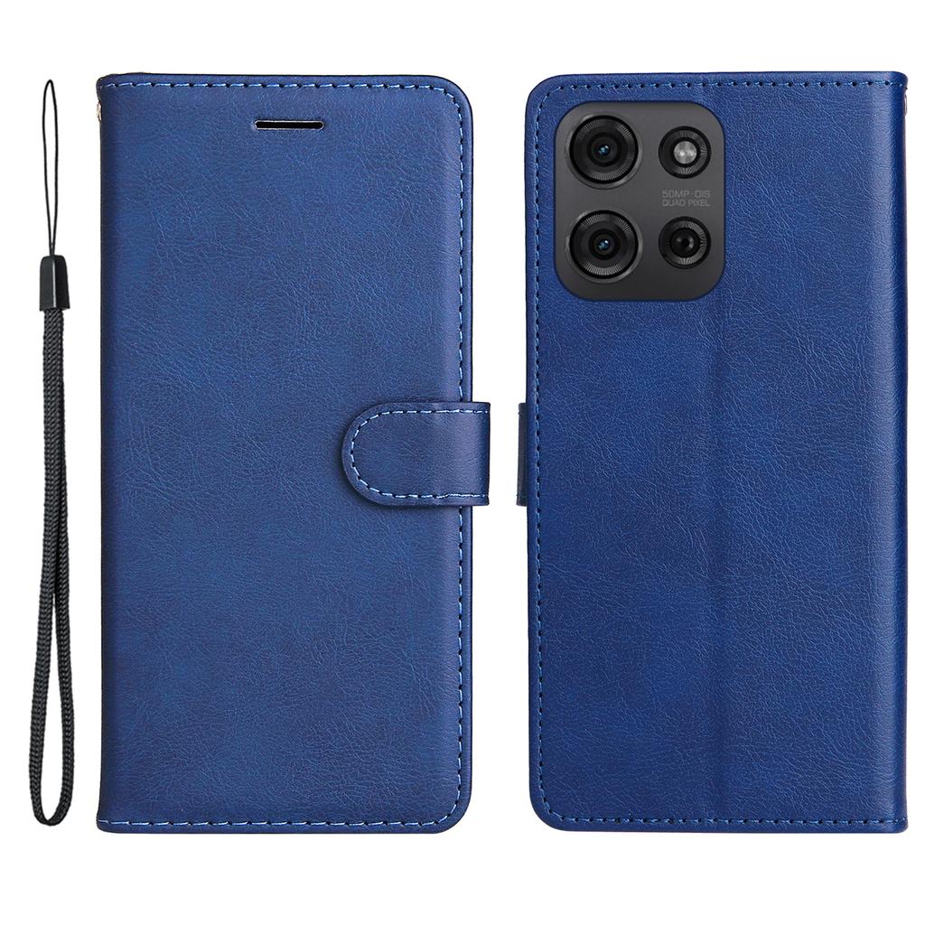 For Motorola Moto G75 5G Case Solid Color Leather Mobile Cover Wallet Stand with Strap