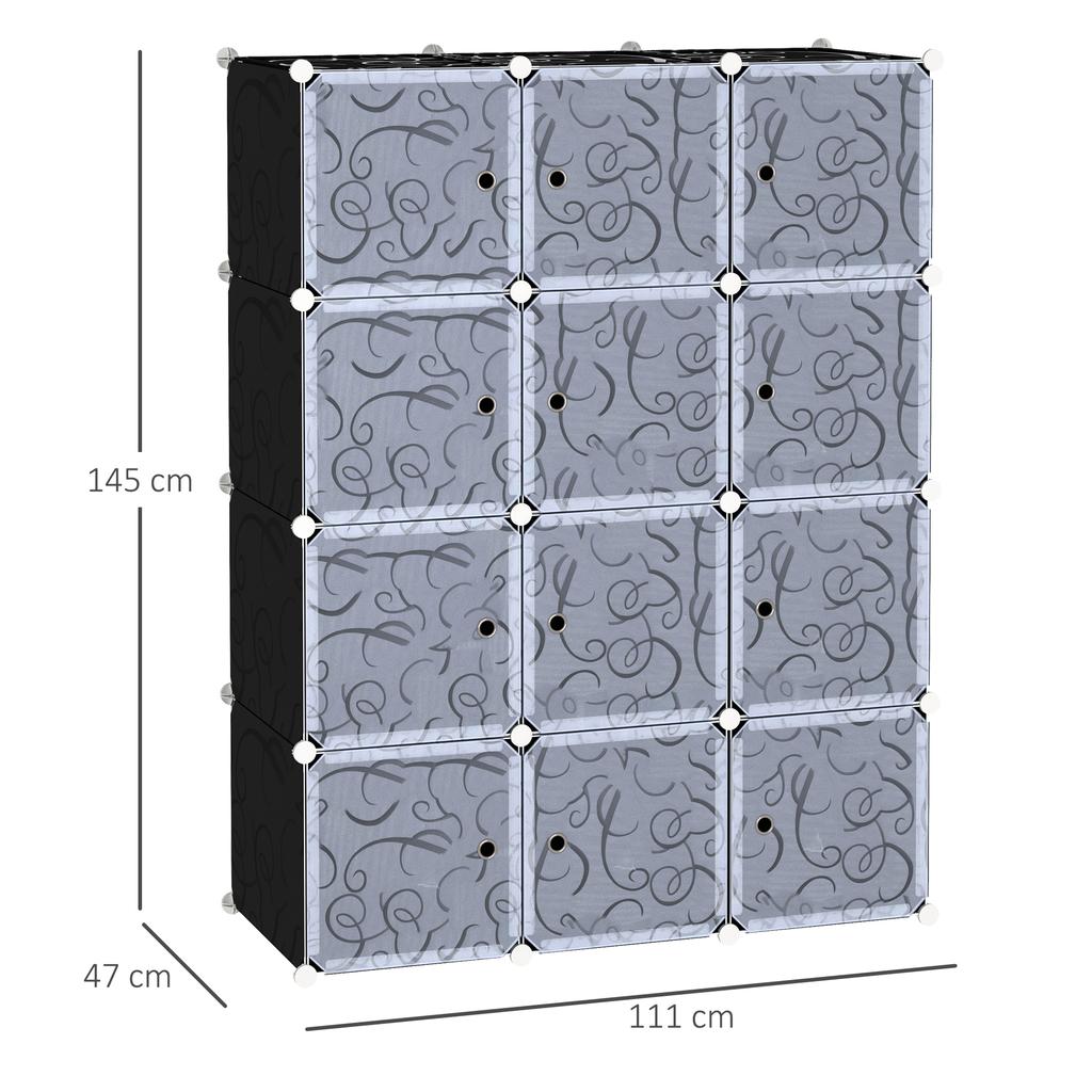DIY Wardrobe Shelving System with 2 Large and 9 Small Cubes DIY Cube Shelf, Shoe Rack, Storage Shelf for Books Toys Black 111 X 47 X 145 Cm