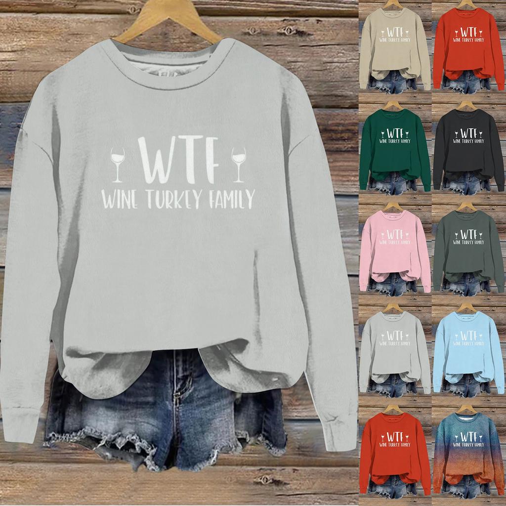 Women's Casual Loose Solid Color Easter Print Round Neck Long Sleeve Hoodie