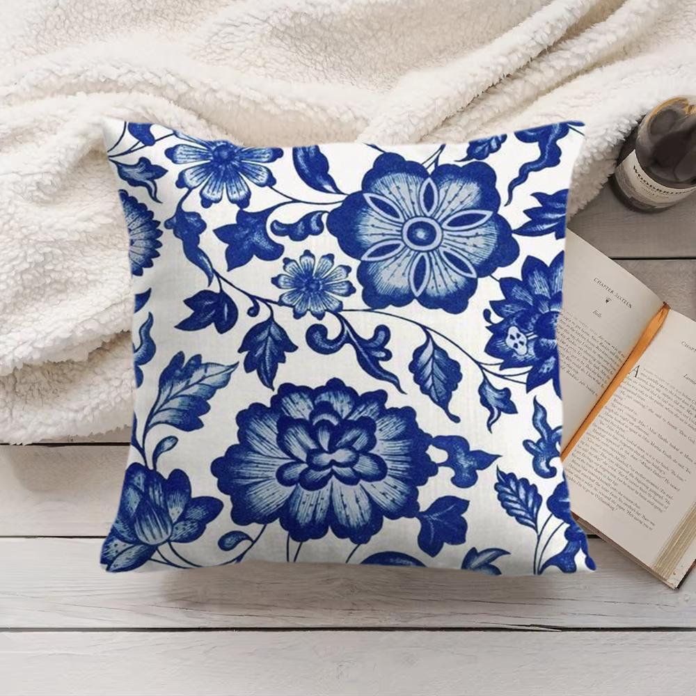 Blue And White Porcelain Cushion Cover Short Plush DoubleSided Printing Home Machine Washable in Warm Winter Pillow Cover