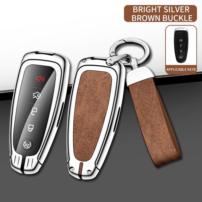 Leather Car Metal Key Case Cover for Ford Explorer Edge Escape Flex Taurus 2011 2012 2013 2014 2015 Keychain Accessories