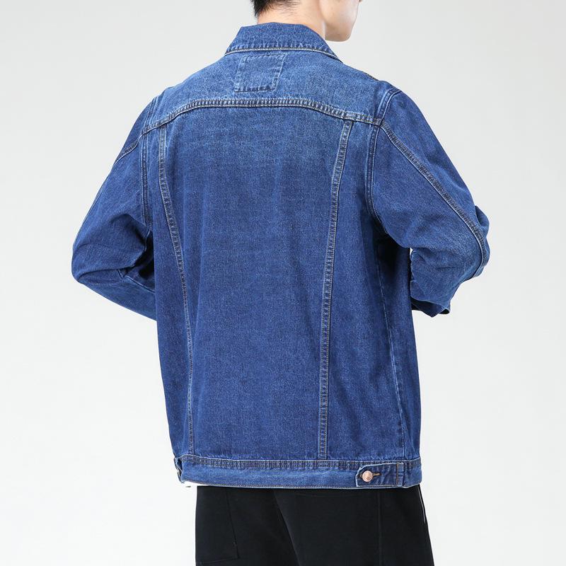 Męska Modna Wysokiej Jakości Luźna Niebieska Kurtka Jeansowa z Klapami - Duży Rozmiar Codzienna Fashion Top
