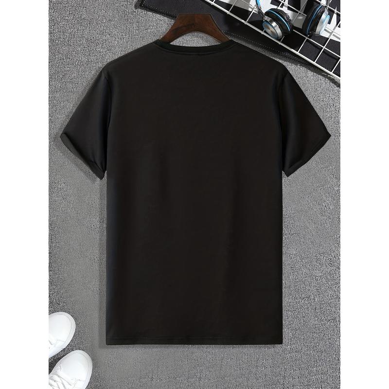 European Size Cartoon Figure Pattern T-shirt, Men's Casual Street Style Stretch Round Neck Tee Shirt For Summer