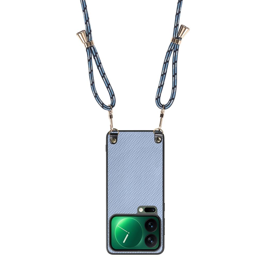 For Xiaomi 17 Pro Case Carbon Fiber Texture PU + PC + TPU Anti Drop Phone Cover with Crossbody Lanyard